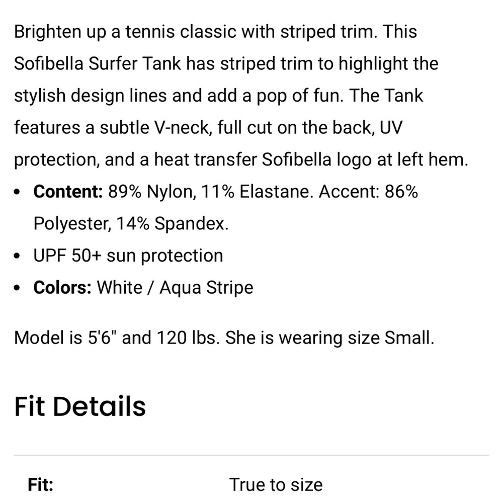 SOFIBELLA tennis/pickleball tank top - Size Medium/Large BNWT! - Picture 11 of 12
